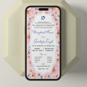 Hand Drawn Floral Sikh Wedding Invitation